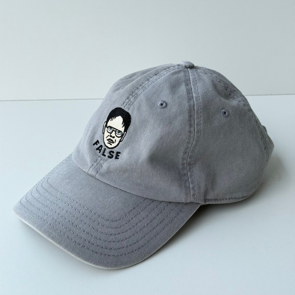 Dwight Schrute "False" Baseball Hat Grey Dad Cap Embroidered Cotton The Office